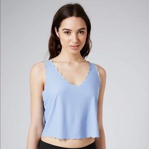 Topshop Blue Scalloped Hem Crop Tank Top